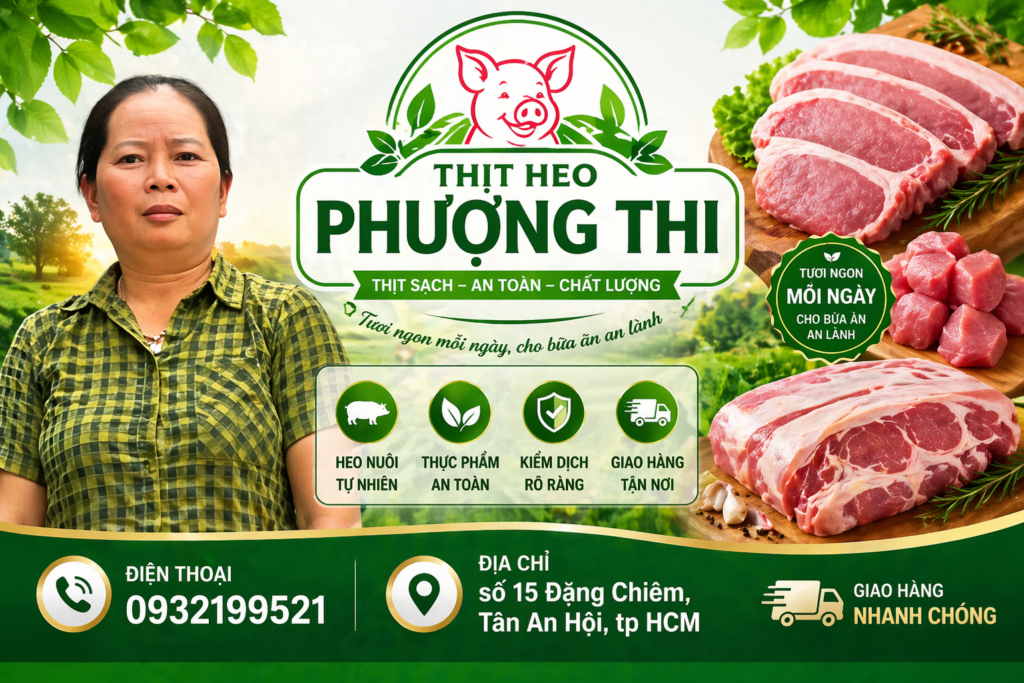 Thịt Heo Sạch - Thịt Heo Phượng Thi THỊT TƯƠI NGON AN TÂM CHO GIA ĐÌNH VÌ CHẤT LƯỢNG MÓN ĂN, VÌ SỨC KHỎE GIA ĐÌNH BẠN.Thịt Heo Phượng Thi cung cấp thịt heo tươi sạch mỗi ngày tại Tân An Hội, TP.HCM. Cam kết không chất tạo nạc, không bơm nước, giá hợp lý cho mọi gia đình. Miễn phí ship bán kính 3km.